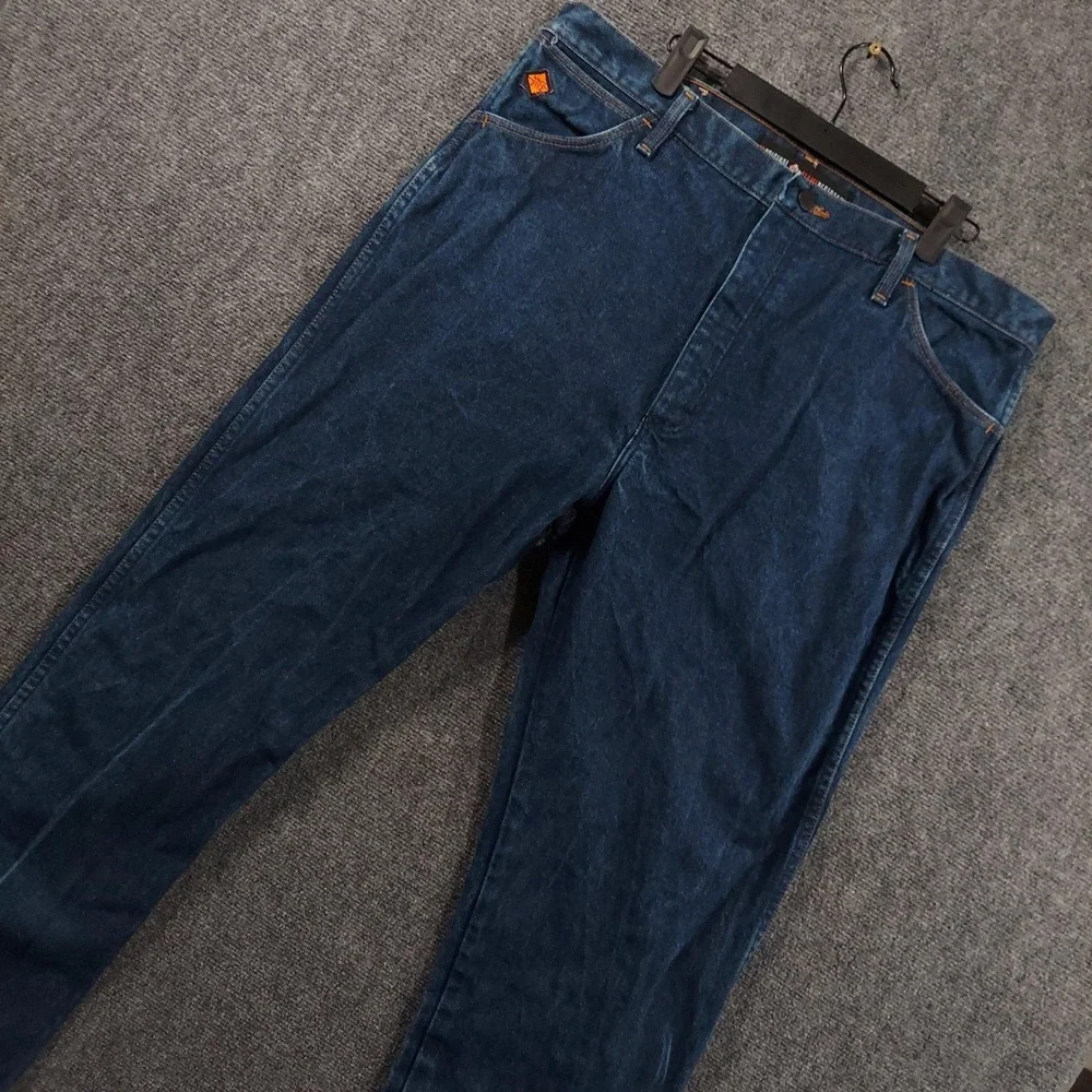 Wrangler FR 13MWZ Jeans‎ 38x34 Blue Dark Wash High Rise Bootcut Flame Resistant